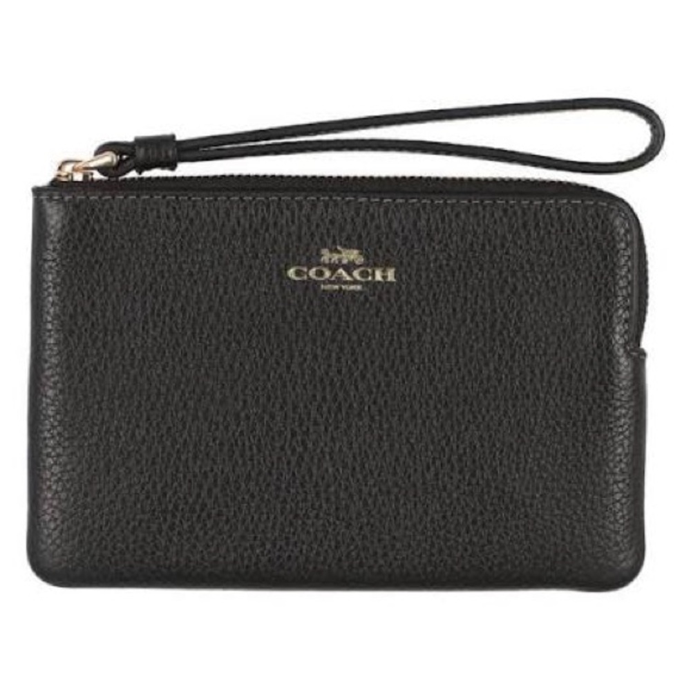 Coach Corner Zip Wristlet in Black and Gold
